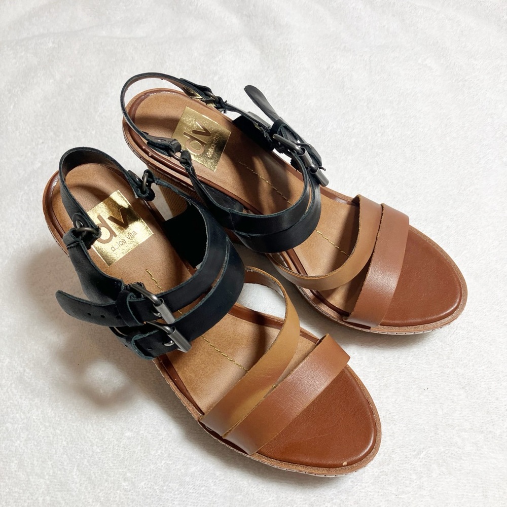 🔥 Dolce Vita Janna platform black and brown 4” wedge sandals Sz7.5